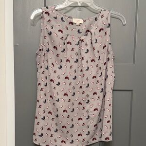 LOFT Sleeveless Blouse - Light Gray with Red and Blue Pattern